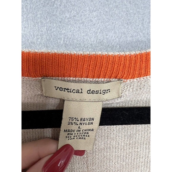 Vertical Design Women’s Dolman Tan/Orange Long Sleeve Sweater Top ~Size Large - Picture 7 of 14